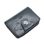 Leather Card Holder With Zipper & Button