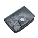 Leather Card Holder With Zipper & Button