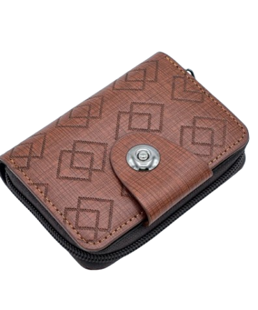Leather Card holder With Zipper & Button